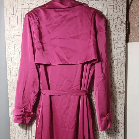 Vibrant Pink Trench Coat with Wrap Design and Tie Belt - Picture 8 of 10